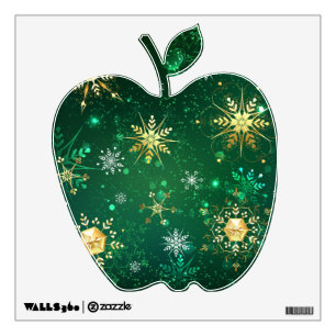 Xmas Golden Snowflakes on Green Background Wall Decal