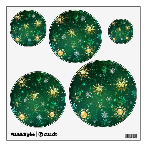 Xmas Golden Snowflakes on Green Background Wall Decal