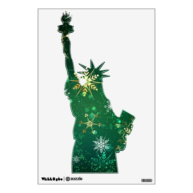 Xmas Golden Snowflakes on Green Background Wall Decal (Front)