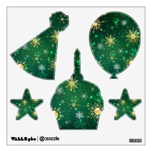 Xmas Golden Snowflakes on Green Background Wall Decal