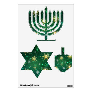 Xmas Golden Snowflakes on Green Background Wall Decal