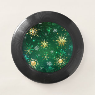 Xmas Golden Snowflakes on Green Background Wham-O Frisbee