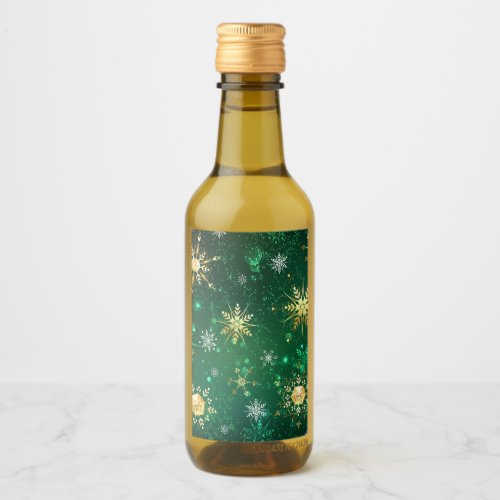 Xmas Golden Snowflakes on Green Background Wine Label