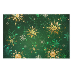 Xmas Golden Snowflakes on Green Background Wood Wall Art