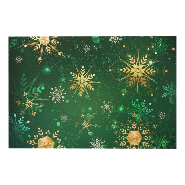 Xmas Golden Snowflakes on Green Background Wood Wall Art (Front)