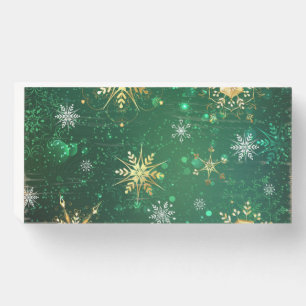 Xmas Golden Snowflakes on Green Background Wooden Box Sign