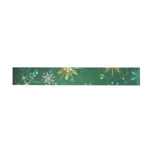 Xmas Golden Snowflakes on Green Background Wrap Around Address Label