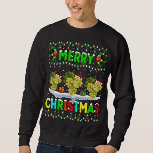 Xmas Grapes Fruit Lighting Santa Hat Merry Christm Sweatshirt