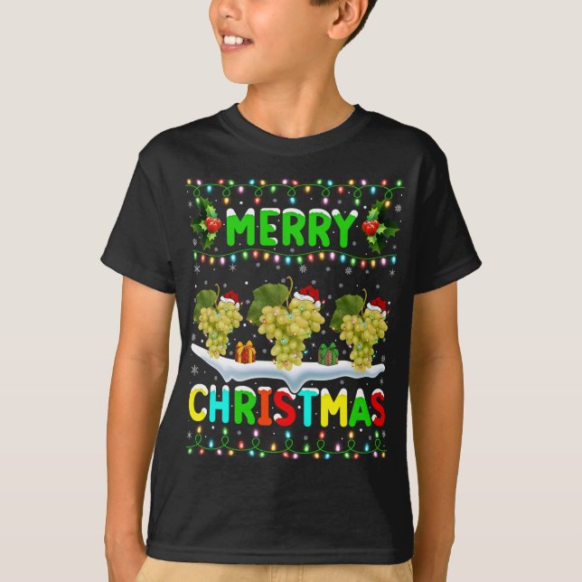 Xmas Grapes Fruit Lighting Santa Hat Merry Christm T-Shirt (Front)