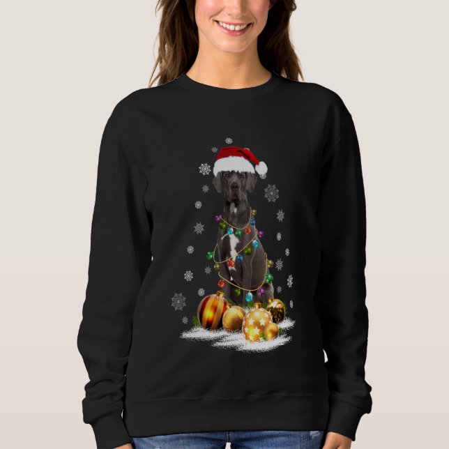 Xmas Great Dane Dog Christmas Lights Santa Reindee Sweatshirt (Front)