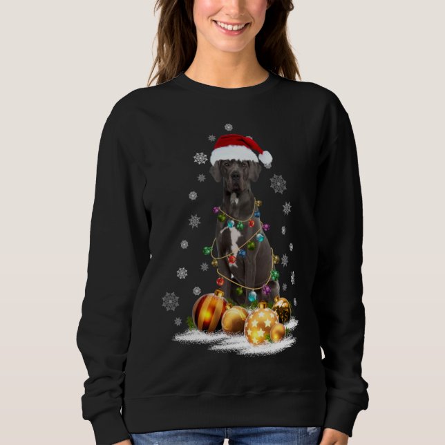 Xmas Great Dane Dog Christmas Lights Santa Reindee Sweatshirt (Front)