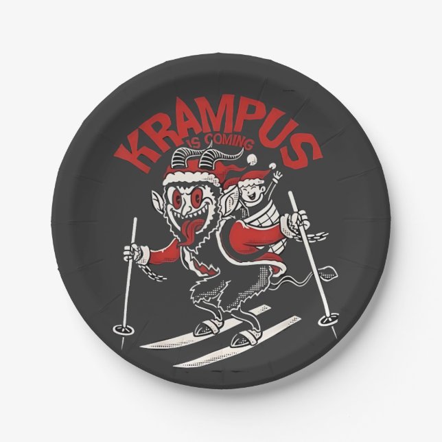 Xmas Gruss Vom Krampus Christmas Devil  Paper Plates (Front)