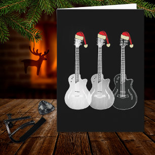 Xmas Guitar Santa Black and White Card