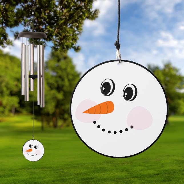 Xmas Happy Snowman Face Monogram Wind Chime (Outdoor)