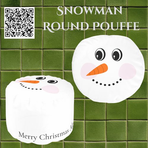 Xmas Happy Snowman Face Monogrammed Name  Pouf