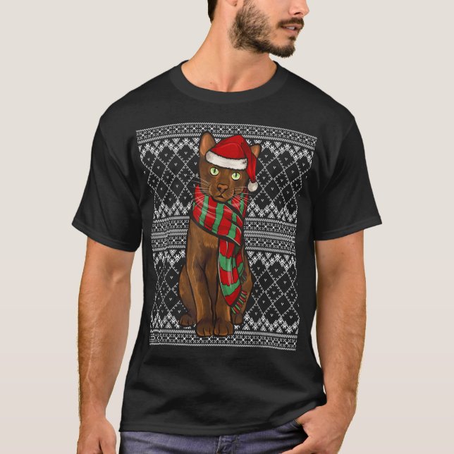 Xmas Havana Brown Cat Santa Claus Hat U T-Shirt (Front)