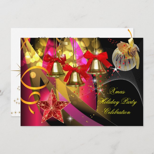 Xmas Holiday Christmas Party Pink Gold Red Black Invitation (Front/Back)
