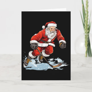 Xmas Holiday Fun Santa Playing Ice Hockey Christma Card