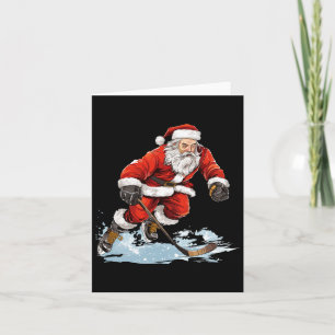 Xmas Holiday Fun Santa Playing Ice Hockey Christma Card