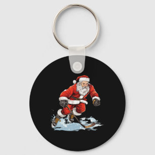Xmas Holiday Fun Santa Playing Ice Hockey Christma Keychain