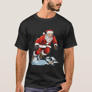 Xmas Holiday Fun Santa Playing Ice Hockey Christma T-Shirt