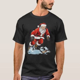 Xmas Holiday Funny Santa Playing Ice Hockey Christ T-Shirt