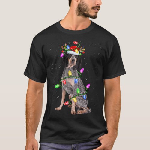 Xmas Holiday Lighting Santa Bluetick Coonhound Dog T_Shirt