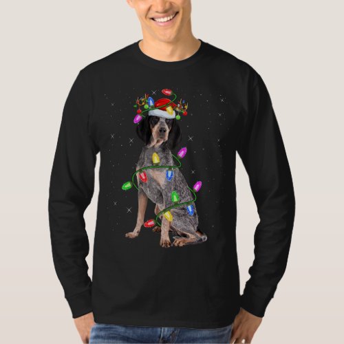 Xmas Holiday Lighting Santa Bluetick Coonhound Dog T_Shirt