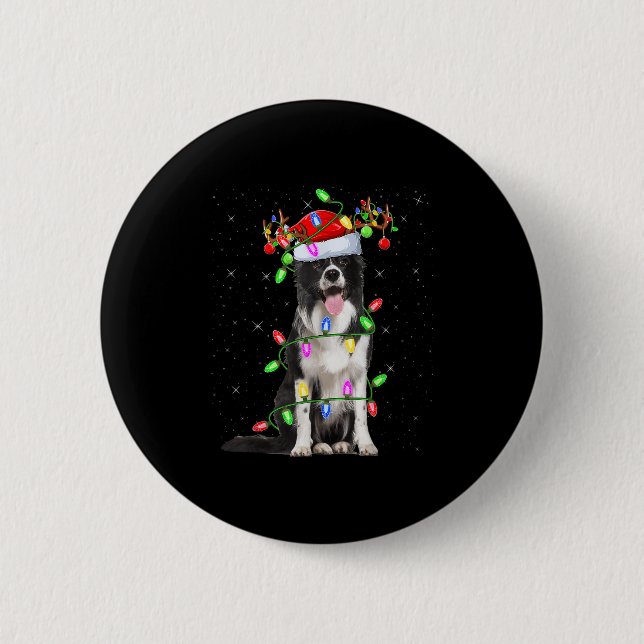 Xmas Holiday Lighting Santa Border Collie Dog Chri Button (Front)