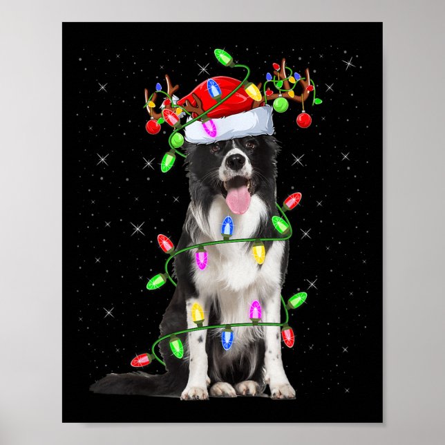 Xmas Holiday Lighting Santa Border Collie Dog Chri Poster (Front)