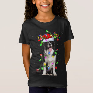 Xmas Holiday Lighting Santa Border Collie Dog Chri T-Shirt
