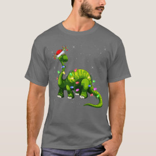 Xmas Holiday Lighting Santa Brontosaurus Dinosaur  T-Shirt