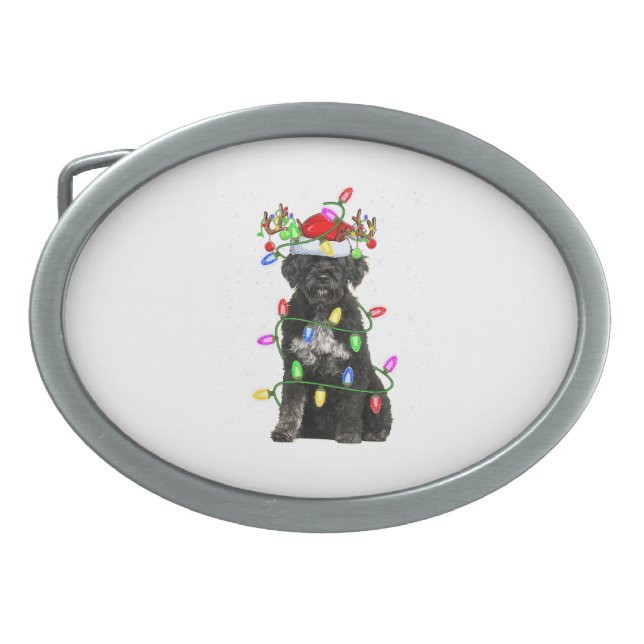 Xmas Holiday Lighting Santa Portuguese Water Dog C Belt Buckle (Front)