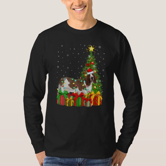 Xmas Holiday Lights Santa Basset Hound Dog Christm T-Shirt (Front)