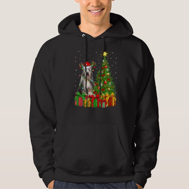 Xmas Holiday Lights Santa Bearded Collie Dog Chris Hoodie (Front)