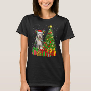 Xmas Holiday Lights Santa Bearded Collie Dog Chris T-Shirt