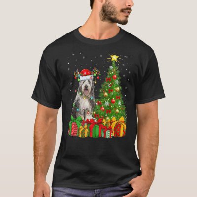 Xmas Holiday Lights Santa Bearded Collie Dog Chris T-Shirt