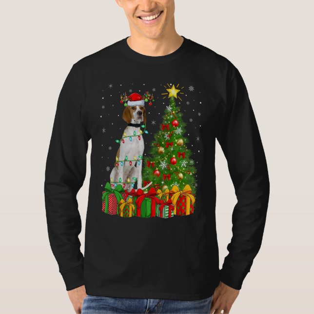 Xmas Holiday Lights Santa English Pointer Dog Chri T-Shirt (Front)
