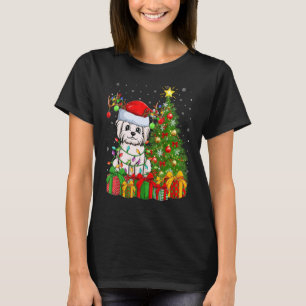 Xmas Holiday Lights Santa Maltese Dog Christmas Tr T-Shirt