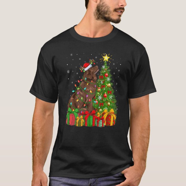 Xmas Holiday Lights Santa Newfoundland Dog Christm T-Shirt (Front)