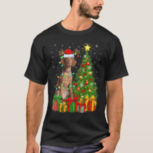 Xmas Holiday Lights Santa Vizsla Dog Christmas Tre T-Shirt