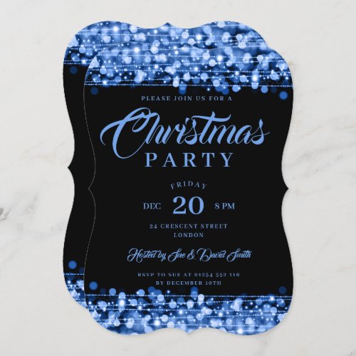 Xmas Holiday Party Navy Blue Glam String Lights  Invitation