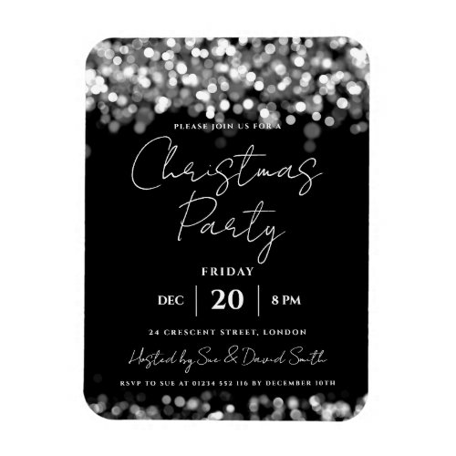 Xmas Holiday Party Silver Shimmering Lights Invite Magnet