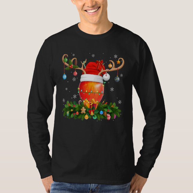 Xmas Holiday Reindeer Hat Santa Apple Fruit Christ T-Shirt (Front)