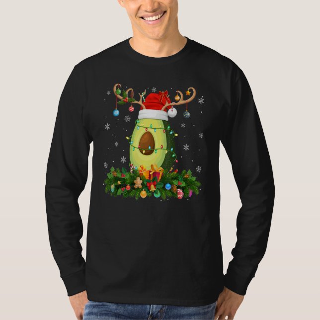 Xmas Holiday Reindeer Hat Santa Avocado Fruit Chri T-Shirt (Front)