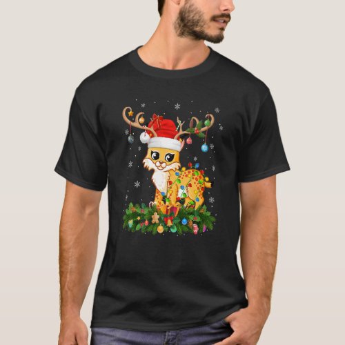 Xmas Holiday Reindeer Hat Santa Bobcat Christmas   T_Shirt