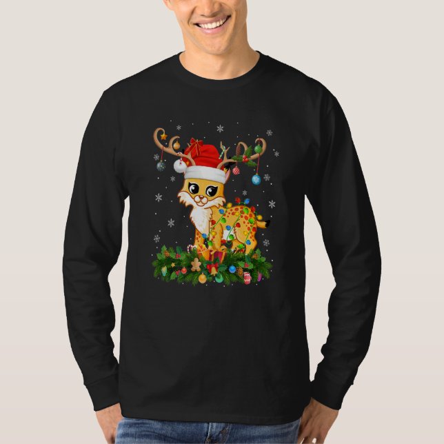 Xmas Holiday Reindeer Hat Santa Bobcat Christmas   T-Shirt (Front)