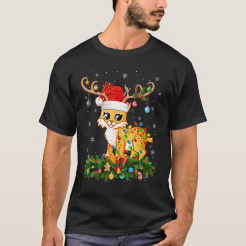 Xmas Holiday Reindeer Hat Santa Bobcat Christmas T_Shirt