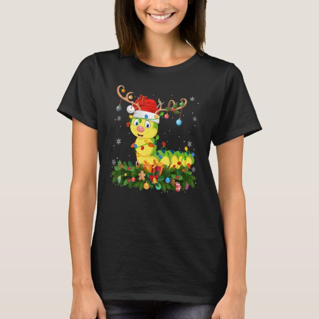 Xmas Holiday Reindeer Hat Santa Caterpillar Christ T-Shirt (Front)