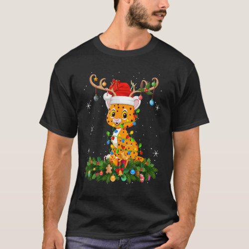 Xmas Holiday Reindeer Hat Santa Cheetah Christmas T_Shirt